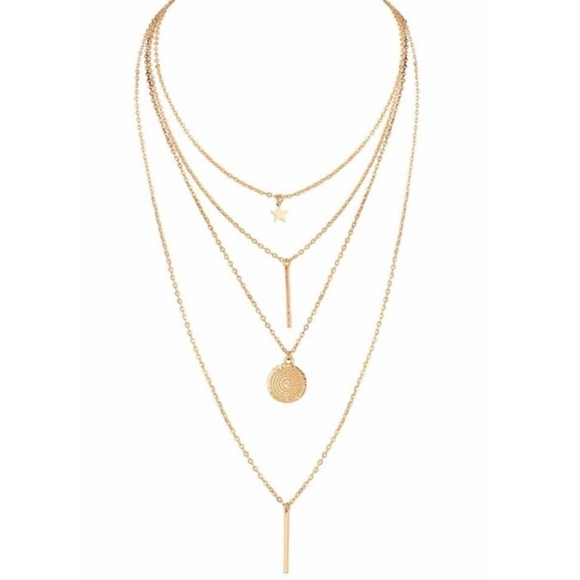 Women’s Fashion Gold Multi- Layered Star Pendant Necklace NEW in Package - Picture 2 of 8